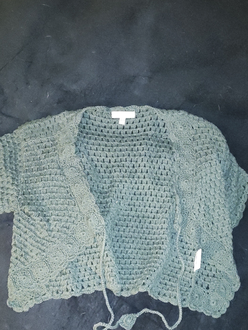 EARTHBOUND Sage Green Crochet Tie-Front Shrug